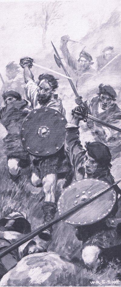 Les Highlanders à la bataille de Killiecrankie, illustration de British Battles on Land and Sea, 1915 - William Edward Stott
