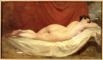 Nu couché sur un canapé contre un rideau rouge - William Etty