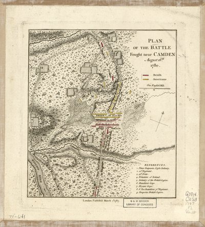 Plan de la bataille près de Camden, 16 août - William Faden