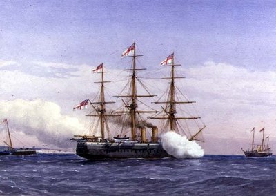 H.M.S. Bacchante avec le yacht H.M. Osborne - William Frederick Mitchell