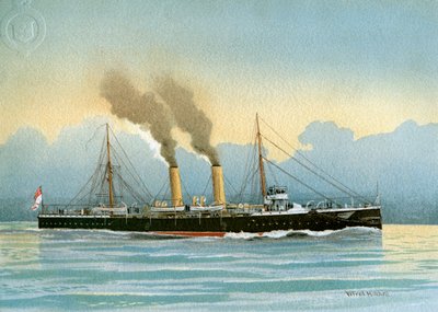 HMS Latona, croiseur de 2e classe de la Royal Navy, vers 1890-1893 - William Frederick Mitchell