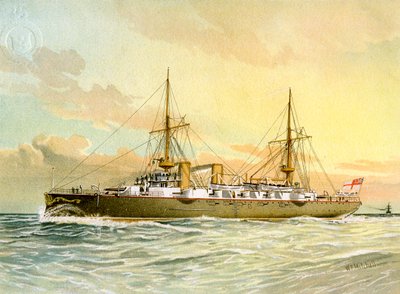 HMS Undaunted, croiseur de 1ère classe de la Royal Navy, vers 1890-1893 - William Frederick Mitchell