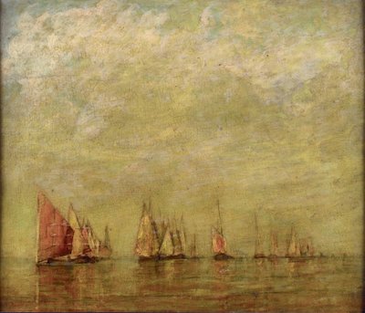 Bateaux vénitiens reflétant dans la mer calme - William Gedney Bunce
