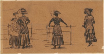 Études de femmes à la balustrade du parc - William Glackens