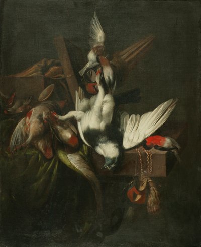 Nature morte avec pigeon mort, pinsons et capuchons de faucons - William Gowe Ferguson