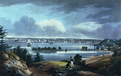 New York depuis les hauteurs près de Brooklyn, 1820-23 (aquatinte colorée) - William Guy Wall