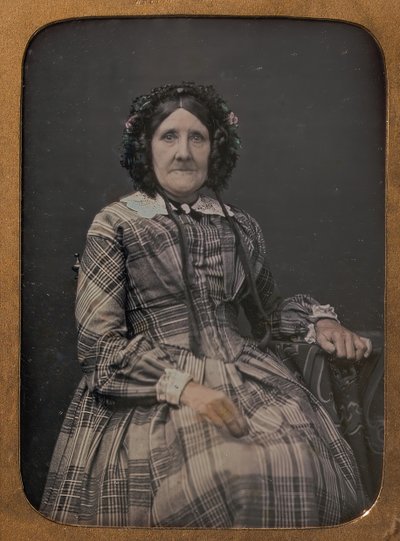 Vieille femme assise portant une robe à carreaux et un bonnet, 1854-60 - William Hardy Kent