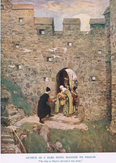 Arthur bébé remis à Merlin, illustration de 