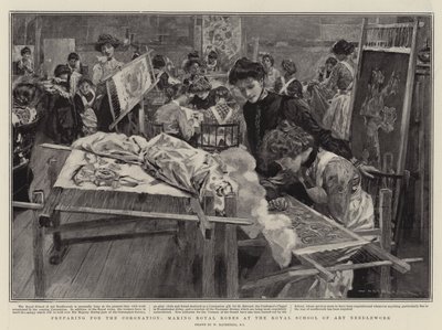 Préparation pour le couronnement, confection des robes royales à l