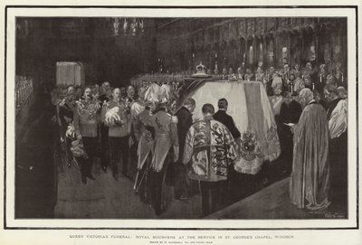 Funérailles de la reine Victoria, les pleureurs royaux au service dans la chapelle Saint-Georges, Windsor - William Hatherell