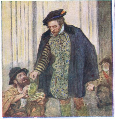 Shakespeare donne un sou à un mendiant, de My Magazine - William Hatherell
