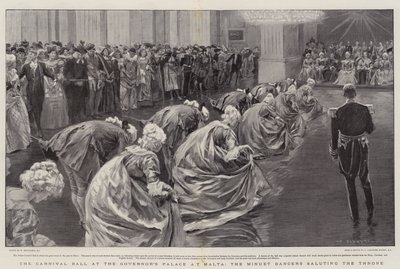Le Bal du Carnaval au Palais du Gouverneur à Malte, les Danseurs de Menuet saluant le Trône - William Hatherell