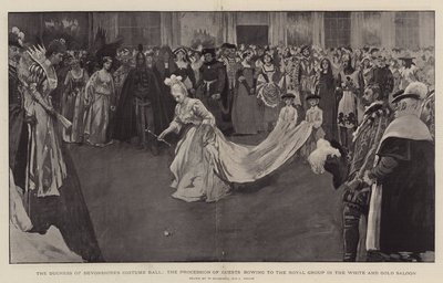 Le bal costumé de la duchesse de Devonshire, la procession des invités saluant le groupe royal dans le salon blanc et or, 1897 - William Hatherell