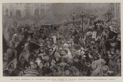 La grande procession des voitures automobiles de Londres à Brighton, départ de Northumberland Avenue - William Hatherell