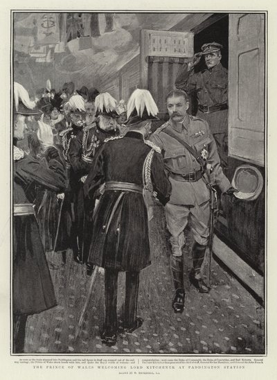 Le prince de Galles accueillant Lord Kitchener à la gare de Paddington - William Hatherell