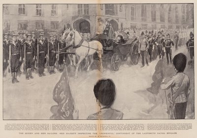 La reine et ses marins, Sa Majesté inspectant le contingent puissant de la brigade navale de Ladysmith - William Hatherell