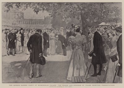 La garden-party de la reine au palais de Buckingham, le prince et la princesse de Galles recevant des présentations - William Hatherell