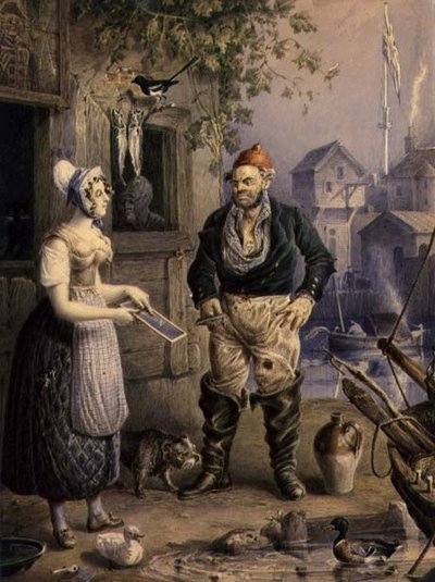 Un pêcheur et une jeune fille, vers 1830 - William Heath