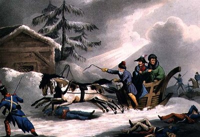 La fuite de Bonaparte déguisé en comte de Vicence de Russie, publiée le 1er mars 1814 par William Heath - William Heath