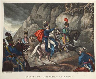 Reconnaissance, après avoir traversé la Bidassoa, aquatinte par J.C. Stadler, pub. par Tegg, avril 1818 - William Heath