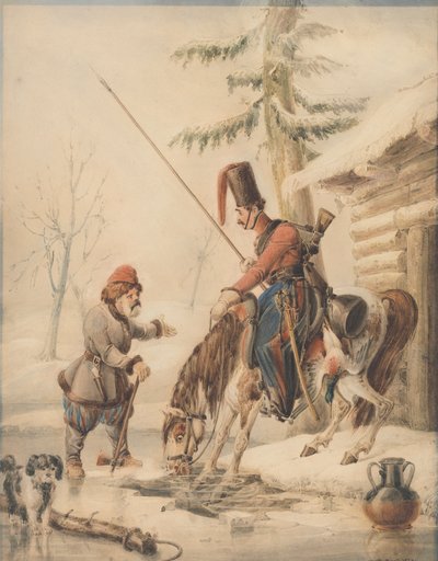 Cosaques russes à une maison de bateaux sur les rives du Don - William Heath