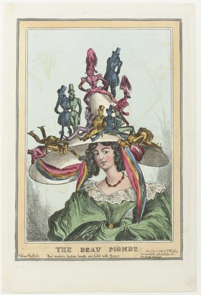 Femme avec un grand chapeau sur lequel sont assis des figures masculines - William Heath