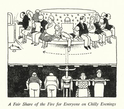 Une part équitable du feu pour tout le monde lors des soirées fraîches - William Heath Robinson