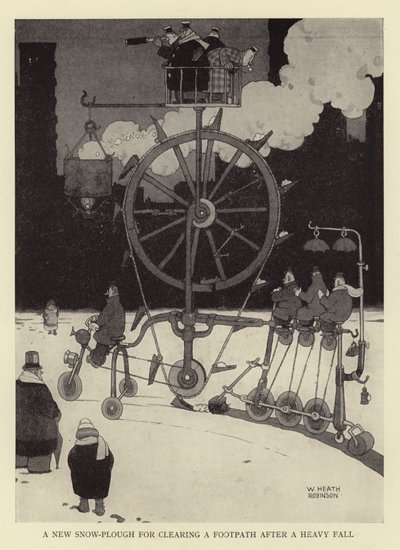 Un nouveau chasse-neige pour dégager un trottoir après une forte chute de neige - William Heath Robinson