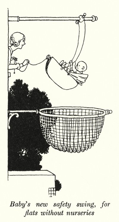 La nouvelle balançoire de sécurité pour bébé, pour les appartements sans nurseries - William Heath Robinson