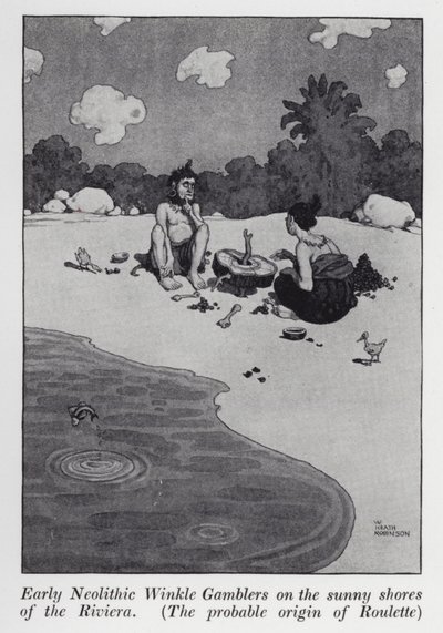 Joueurs de Winkle néolithiques sur les rives ensoleillées de la Riviera, origine probable de la roulette - William Heath Robinson