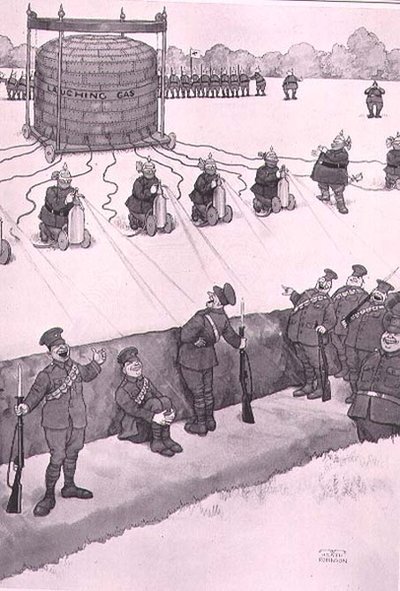Attaque au gaz hilarant, de "Quelques images de guerre effrayantes" - William Heath Robinson