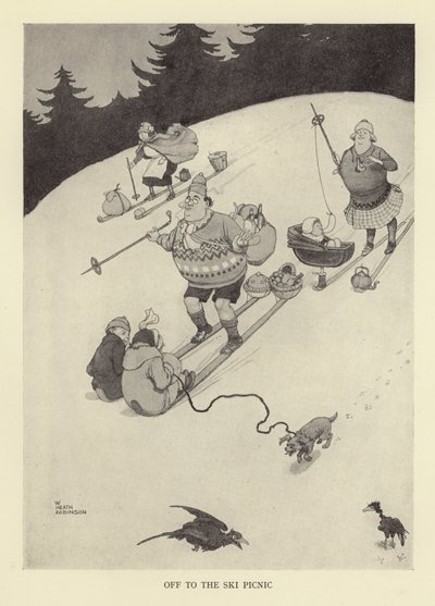 En route pour le pique-nique de ski - William Heath Robinson
