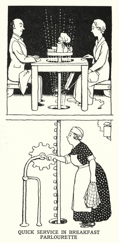 Service rapide dans le petit salon de petit-déjeuner - William Heath Robinson