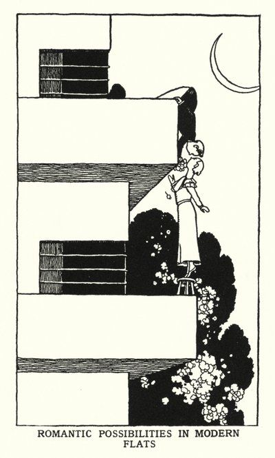 Possibilités romantiques dans les appartements modernes (lithographie) - William Heath Robinson