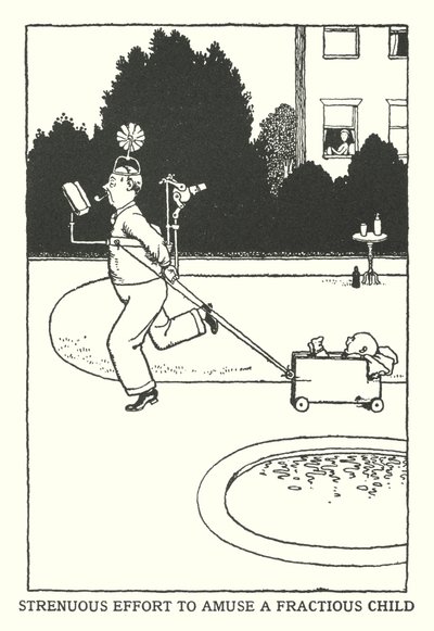 Effort intense pour amuser un enfant capricieux (lithographie) - William Heath Robinson