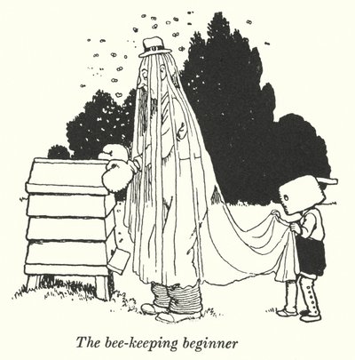 Le débutant en apiculture (lithographie) - William Heath Robinson