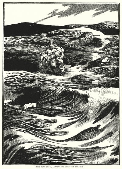 Le bateau a coulé, me laissant à la surface - William Heath Robinson