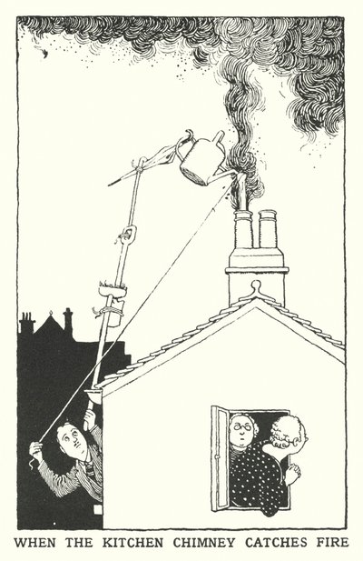 Quand la cheminée de la cuisine prend feu (lithographie) - William Heath Robinson