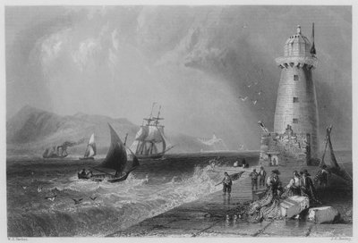 Phare de South-wall, avec la colline de Howth au loin - William Henry (after) Bartlett