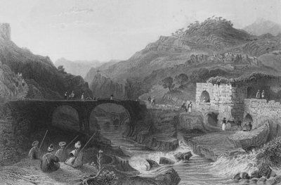 Un khan, ou auberge, sur le Damour, Liban, entre Beteddein et Beyrouth - William Henry Bartlett