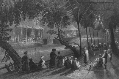 Cafés à Damas, sur une branche du Barrada, l