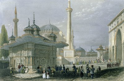 Fontaine et place de Sainte-Sophie, Istanbul, gravée par T. Higham, vers 1850 - William Henry Bartlett