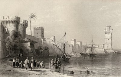 Port de Rhodes, Grèce, gravé par J.C. Armytage - William Henry Bartlett