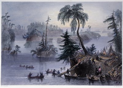 Scène parmi les Mille Îles : Camp et bateaux, Mille Îles - dans "Canadian Scenery Illustrated" par Bartlett W. H. - William Henry Bartlett
