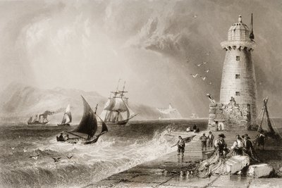 Phare du mur sud avec la colline de Howth au loin, Dublin, de 
