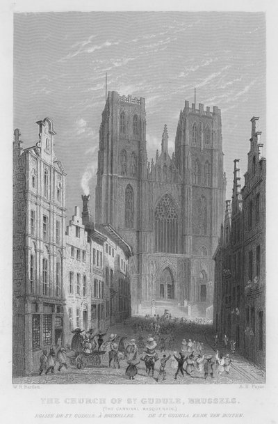 Église de St. Gudule, Bruxelles, Le Carnaval - William Henry Bartlett