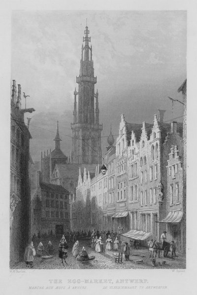 Le Marché aux Œufs, Anvers - William Henry Bartlett