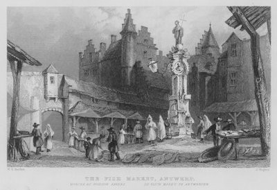 Le marché aux poissons, Anvers - William Henry Bartlett