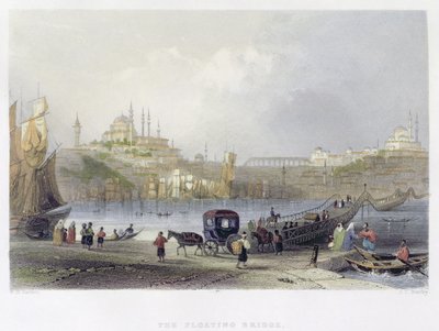 Le Pont Flottant, Istanbul, gravé par J.C. Bentley, vers 1850 - William Henry Bartlett