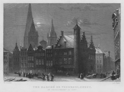 Le Marché du Vendredi, Gand (gravure) - William Henry Bartlett